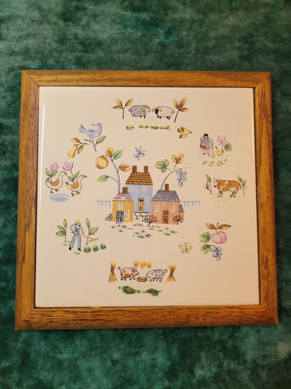 Vintage Japan Heartland Tea Tile Trivet - International Stoneware - wood frame